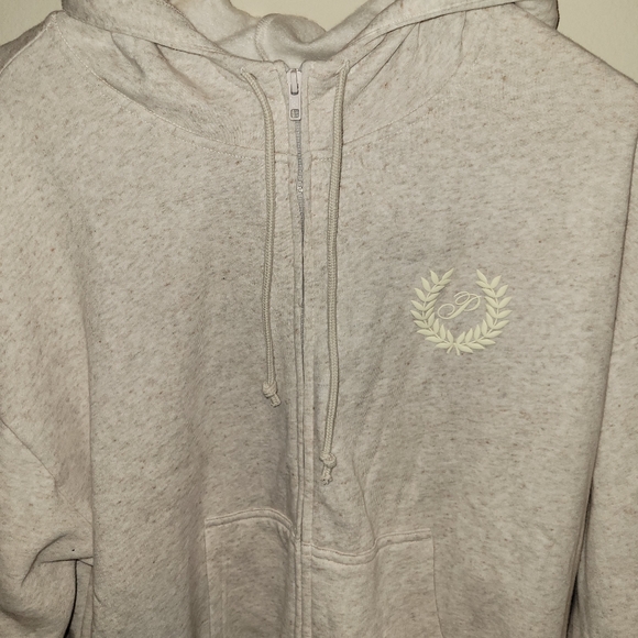 VICTORIAS SECRET PINK Oatmeal relaxed full zip hoodie size XL - Picture 2 of 4